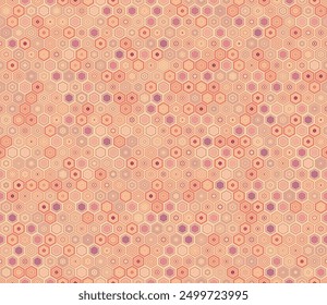 Honeycomb mosaic background. Geometric elements of varied style and color. Hexagon shapes. Tileable pattern. Seamless background. Neat vector illustration.