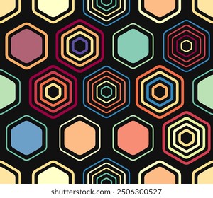 Honeycomb mosaic background. Geometric elements of varied style and color. Large hexagons. Tileable pattern. Seamless background. Trending vector illustration.