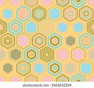 Honeycomb mosaic background. Geometric shapes of varied style and color. Large hexagon shapes. Tileable pattern. Seamless background. Trending vector illustration.