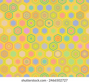 Honeycomb mosaic background. Geometric shapes of varied style and color. Hexagonal shapes. Tileable pattern. Seamless background. Symmetrical vector illustration.