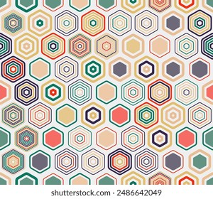 Fondo de mosaico de nido de abeja. Formas geométricas de estilo y color variados. Células de panal. Patrón de mosaico. Fondo inconsútil. Ilustración vectorial simétrica.