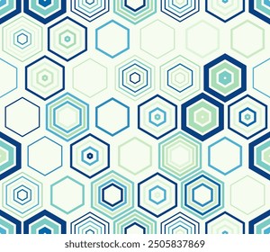 Honeycomb mosaic background. Geometric shapes of varied style and color. Large hexagon shapes. Tileable pattern. Seamless background. Neat vector illustration.