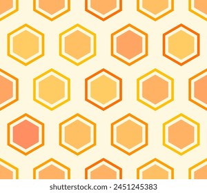 Honeycomb mosaic background. Hexagon bold mosaic cell with padding and inner solid cells. Orange color tones. Large hexagons. Tileable pattern. Seamless vector illustration.