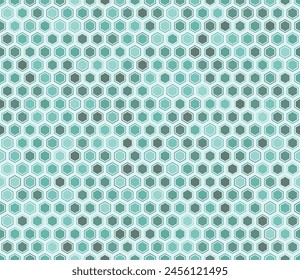 Honeycomb mosaic background. Hexagon mosaic cells with padding and inner solid cells. Teal color tones. Hexagon geometric shapes. Tileable pattern. Seamless vector illustration.