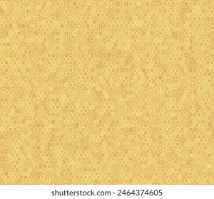 Honeycomb mosaic background. Hexagon stacked mosaic background. Orange color tones. Small hexagon geometric shapes. Tileable pattern. Seamless vector illustration.