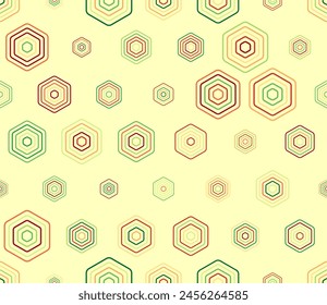 Honeycomb mosaic background. Multicolored geometric elements of varied size. Rounded stacked hexagons mosaic cells. Large honeycomb cells. Tileable pattern. Seamless vector illustration.