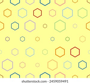 Honeycomb mosaic background. Multicolored geometric elements of varied sizes. Hexagon stacked mosaic background. Large hexagon shapes. Tileable pattern. Seamless vector illustration.