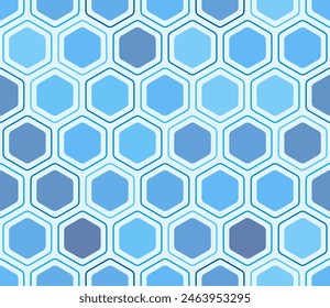 Honeycomb mosaic background. Rounded hexagons mosaic pattern with inner solid cells. Blue color tones. Large hexagon shapes. Tileable pattern. Seamless vector illustration.