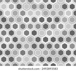 Fondo de mosaico de nido de abeja. Patrón de mosaico de hexágonos redondeados con celdas sólidas internas. Tonos de color gris. Formas hexagonales. Patrón de mosaico. Ilustración vectorial sin costuras.