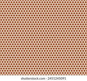 Honeycomb mosaic background. Rust color on matching background. Bold rounded hexagons mosaic cells with padding and inner solid cells. Regular hexagon shapes. Seamless pattern.