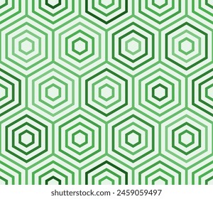 Honeycomb mosaic background. Simple stacked hexagons pattern. Green color tones. Large hexagons. Tileable pattern. Seamless vector illustration.