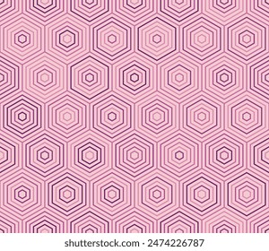 Honeycomb mosaic background. Simple stacked hexagons. Pink color tones. Large hexagon shapes. Tileable pattern. Seamless vector illustration.