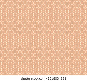 Honeycomb mosaic background with tangerine-colored stacked hexagons. Seamless and tileable vector illustration.