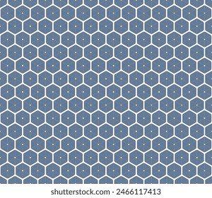 Honeycomb mosaic hexagons background. Dark blue color on matching background. Rounded stacked hexagons mosaic pattern. Hexagon cells. Seamless pattern. Tileable vector illustration.