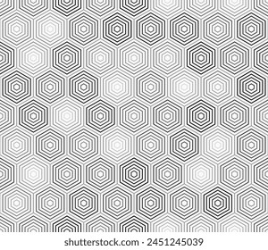 Honeycomb mosaic hexagons background. Grey color tones gradients. Simple stacked hexagons. Hexagonal cells. Seamless pattern. Tileable vector illustration.