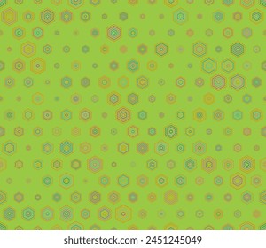 Honeycomb mosaic hexagons background. Multicolored geometric elements of varied size. Simple stacked hexagons. Hexagon cells. Tileable pattern. Seamless vector illustration.