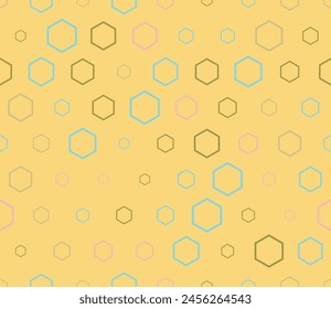 Honeycomb mosaic hexagons background. Multicolored geometric elements of varied size. Hexagon stacked mosaic background. Honeycomb cells. Tileable pattern. Seamless vector illustration.