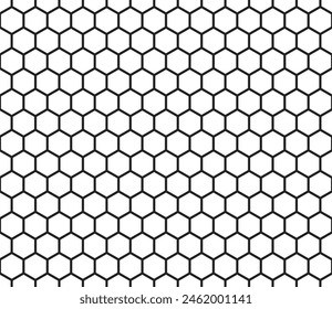 Honeycomb mosaic hexagons background. Plain hexagon grid with bold cells. Hexagon cells. Seamless tileable vector illustration.