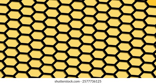 Honeycomb mosaic hexagons background. Plain hexagon grid with bold cells. Hexagon cells. Seamless tileable vector illustration.