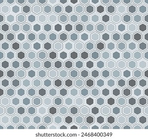 Honeycomb mosaic hexagons background. Rounded hexagons mosaic pattern with inner solid cells. Blue color tones. Hexagon cells. Tileable pattern. Seamless vector illustration.