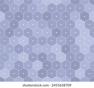 Honeycomb mosaic hexagons background. Stacked hexagons mosaic pattern. Blue color tones. Hexagonal shapes. Seamless pattern. Tileable vector illustration.
