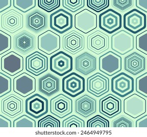 Honeycomb mosaic pattern. Geometric shapes of varied style and color. Large honeycomb cells. Tileable pattern. Seamless background. Trending vector illustration.