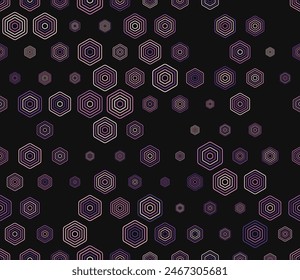 Honeycomb mosaic pattern. Multicolored geometric elements of varied size. Rounded stacked hexagons mosaic cells. Hexagonal shapes. Tileable pattern. Seamless vector illustration.