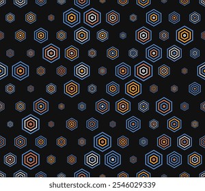 Patrón de mosaico de nido de abeja. Elementos geométricos multicolores de diferentes tamaños. Patrón simple de hexágonos apilados. Formas hexagonales. Diseño de baldosas. Ilustración vectorial perfecta.