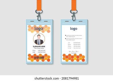 Honeycomb Office Vertical Double-sided ID Card Design Template. Flat Identity Card Design Vector Illustration