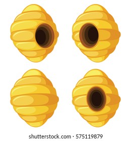 Honeycomb on white background front view, side view and back view.