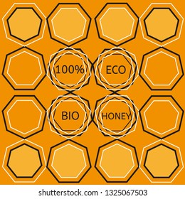 Honeycomb orange abstract background. Outline repeated hexagon tiles mosaic wallpaper. Seamless surface pattern with classic geometric ornament. Vector art.