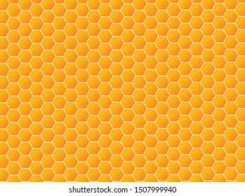 Honeycomb orange background from a bee hive. Vector illustration of geometric texture. Seamless hexagons pattern for web, print, wallpaper.