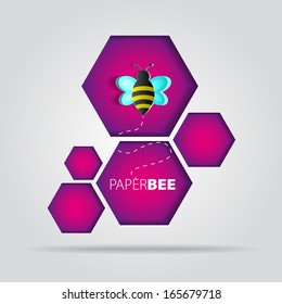 Honeycomb and the paper bee - vector card and poster
