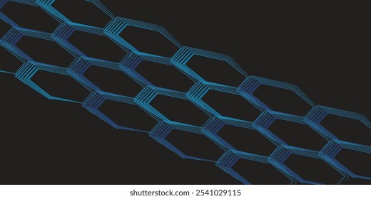 Honeycomb pattern. blue brush stroke pattern in the shape of a honeycomb. black background. Vector illustration