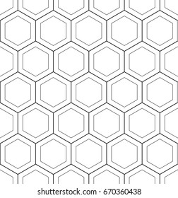 Honeycomb pattern geometric texture. Hexagon seamless vector background. Modern black and white simple line grid design.