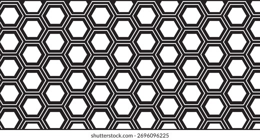 Padrão de favo de mel com malha de hexágono. Grade de pente de abelha de textura. Padrão geométrico. Rede de hexágono simples com células sólidas interiores. Formas de hexágono grandes. Ilustração de vetor de fundo de favo de mel sem costura.