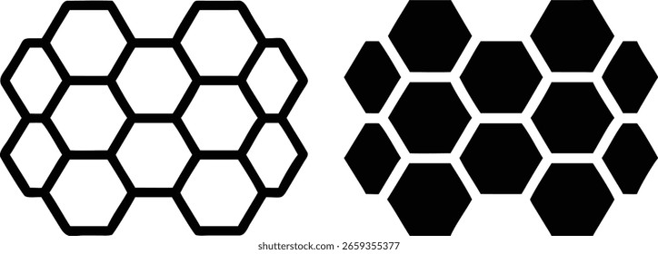 Conjunto de ícones de padrões de favo de mel - Símbolo de hexágono preto e branco para a natureza, abelha e design geométrico