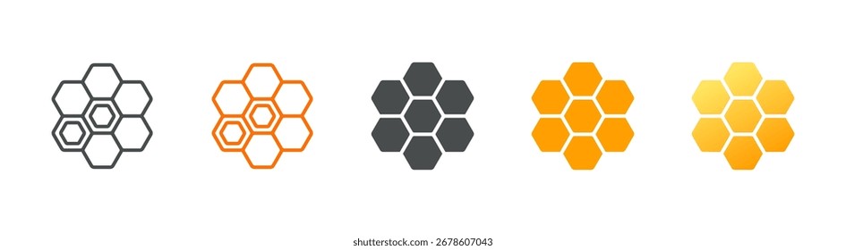 Honeycomb Pattern Icon Set: Hexagonal Bee Cells and Honey Shapes for Natural Geometry Designs