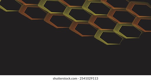 Honeycomb pattern. orange and yellow brush stroke pattern in the shape of a honeycomb. black background. Vector illustration