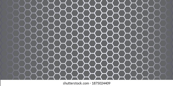 Patrón de abeja. Fondo de colmena geométrica sin foco. Resumen del fondo de abejorros de colmena. Signo de miel de abeja vectorial plana. Metal, gris.