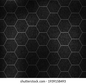 Honeycomb Pattern Seamless Texture Background, Silver And Black Hexagon Vector Backdrop, Abstract Hexagonal Repeat Shape, Dark Line Art Design