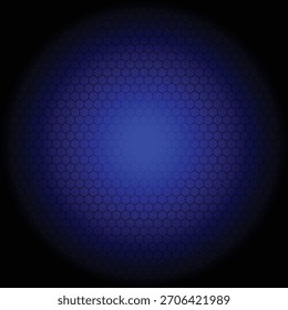 Padrão de favo de mel em tons de azul com um efeito de brilho central