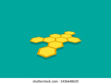 Honeycomb in perspective distortion at an angle, vector icon on green