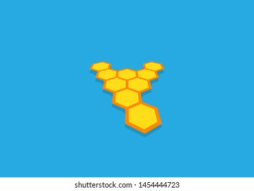 Honeycomb in perspective distortion at an angle, vector icon on blue