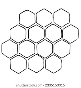 Esbozo del doodle del propóleo de Honeycomb. Estructura del peine de celda. La mano dibujó miel. Orgánico natural. Ilustración vectorial de material en blanco y negro sobre fondo blanco.