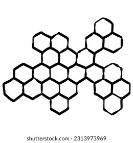 Estructura del propóleo de honeycomb. Esbozo del marcador Estructura del peine de miel dibujada a mano. Miel, polen, cera, pergamino y productos de abejas en forma de boceto. Ilustración en blanco y negro en el fondo.