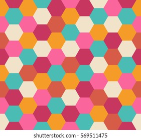 Honeycomb  seamless pattern. Abstraction colorful background with mosaic hexagonal shapes. Vector illustration. 