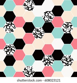Honeycomb seamless pattern. Abstraction colorful background with mosaic hexagonal shapes. Vector illustration.
