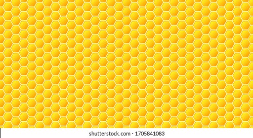 Honeycomb seamless pattern, geometric hexagons honey background in flat style