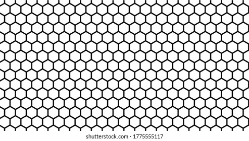 Honeycomb seamless pattern grid texture and geometric background for presentation. HD 16x9 vector seamless. Hexagon texture and white background. Black and white honeycomb Vector illustration.